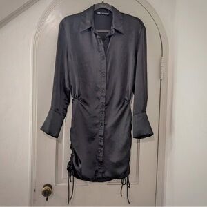 Zara Black Satin Button-Up Dress